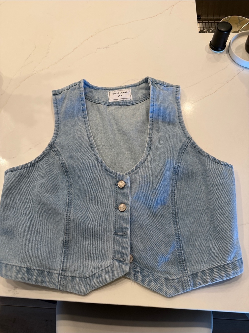 Light Wash Denim Button-Front Vest